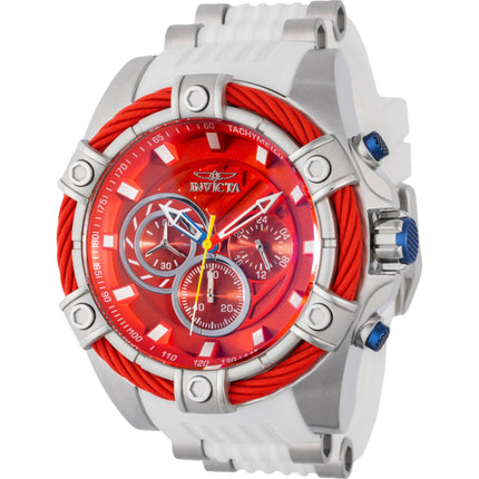 Invicta Men's Watch - Bolt Quartz Chrono Red Dial Silver and White Strap | 46592 ,