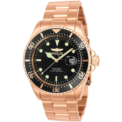 Invicta Men's Watch - Pro Diver Rotating Bezel Black Dial Rose Gold Bracelet | 23386 ,