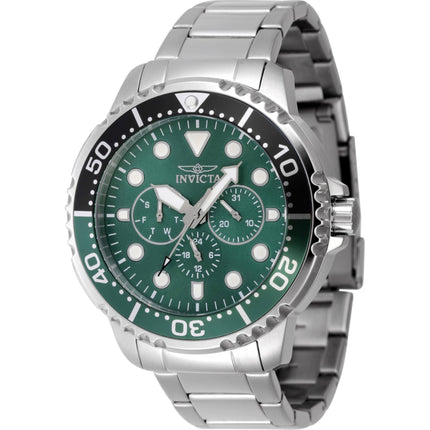 Invicta Men's Watch - Pro Diver Rotating Bezel Green Dial Silver Bracelet | 47228 ,