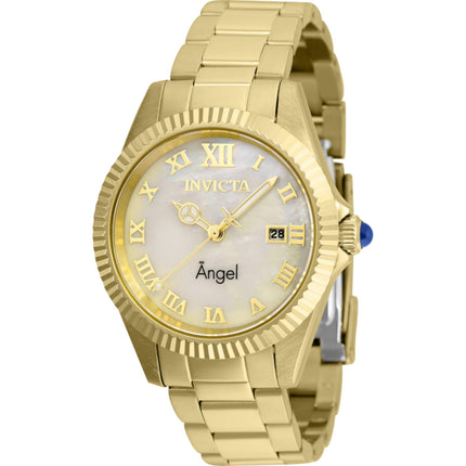 Invicta Women's Watch - Angel Date White MOP Dial Yellow Gold Steel Bracelet | 36058 ,