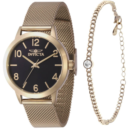 Invicta Women's Watch Set - Wildflower Black Dial Yellow Gold Mesh Bracelet | 47277 ,