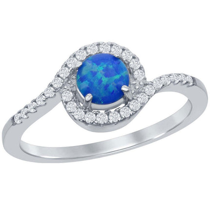 Opalata Women's Blue Inlay Opal CZ Border Ring - W-1853 ,