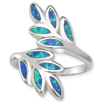 Opalata Women's Blue Inlay Opal Double Leaf Ring - W-1397 ,