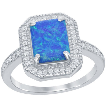 Opalata Women's Blue Opal with CZ Border Ring - W-1941 ,