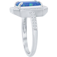 Opalata Women's Blue Opal with CZ Border Ring - W-1941 ,