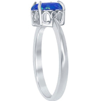 Women's Ring - Silver Four-Prong Round Blue Inlay Opal, Size 9 | W-1851-9 ,