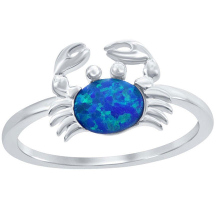 Women's Ring - Sterling Silver Blue Opal Crab Design, Size 6 | W-1907-6 ,