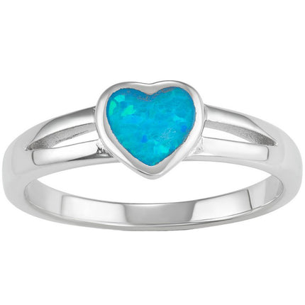 Women's Ring - Sterling Silver Blue Inlay Opal Heart, Size 8 | W-1572-8 ,