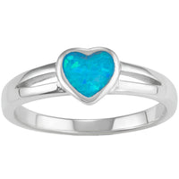 Women's Ring - Sterling Silver Blue Inlay Opal Heart, Size 8 | W-1572-8 ,