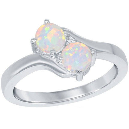 Women's Us2gether 2-Stone White Opal Ring - W-1699 ,