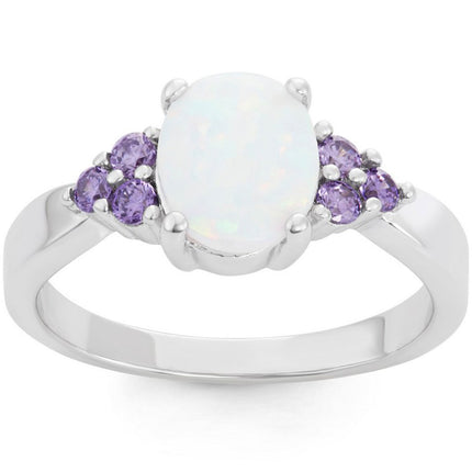 Opalata Women's White Opal and Amethyst CZ Ring - W-1505 ,