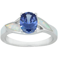 Opalata Women's White Opal with Blue Oval CZ Ring - W-1209 ,