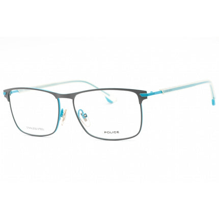 Police Men's Eyeglasses - Shiny Azure Metal Rectangular Full Rim Frame | VPL560 0666 ,