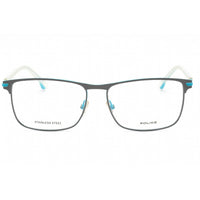 Police Men's Eyeglasses - Shiny Azure Metal Rectangular Full Rim Frame | VPL560 0666 ,