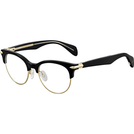 Rag and Bone Women's Eyeglasses - Black Gold Plastic Full Rim Round | RNB3009 02M2 ,