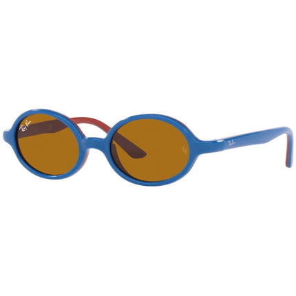 Ray Ban Unisex Sunglasses - Blue On Rubber Red Oval Frame Brown Lens | 0RJ9145S 7084 ,