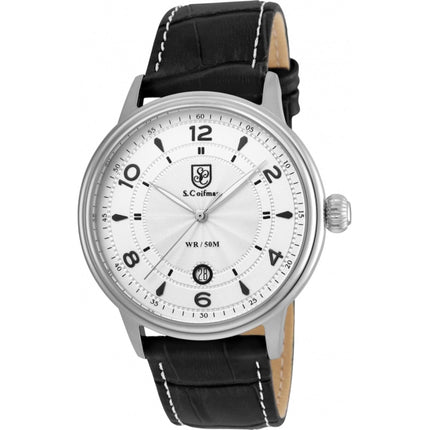 S. Coifman Men's Watch - Heritage Quartz White Dial Black Leather Strap Date | SC0374 ,