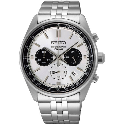 Seiko Men's Chronograph Watch - Dress White Dial Silver Tone Bracelet | SSB425P1 ,