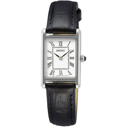 Seiko Women's Watch - Essentials Silver Tone Case Black Leather Strap | SWR053P1 ,