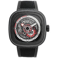 SevenFriday Men's Watch - P-Series Ruby Carbon Black Strap Power Reserve | PS3-02 ,