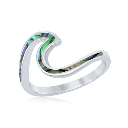 Sterling Silver Abalone Wave Design Ring - W-1888 ,