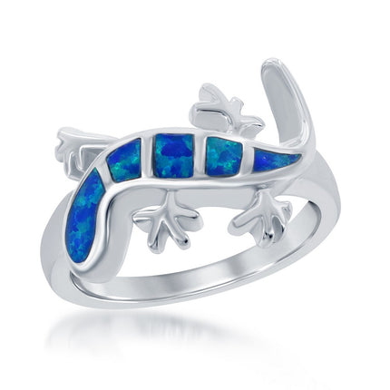 Sterling Silver Blue Inlay Opal Newt Ring - W-1407 ,