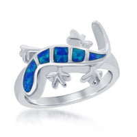Sterling Silver Blue Inlay Opal Newt Ring - W-1407 ,