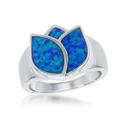Sterling Silver Blue Inlay Opal Rose Ring - W-1414 ,
