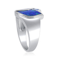 Sterling Silver Blue Inlay Opal Rose Ring - W-1414 ,