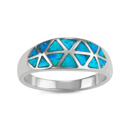 Sterling Silver Blue Inlay Opal Triangle Ring - W-1561 ,