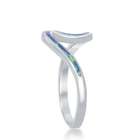 Sterling Silver Blue Inlay Opal Wave Design Ring - W-1886 ,