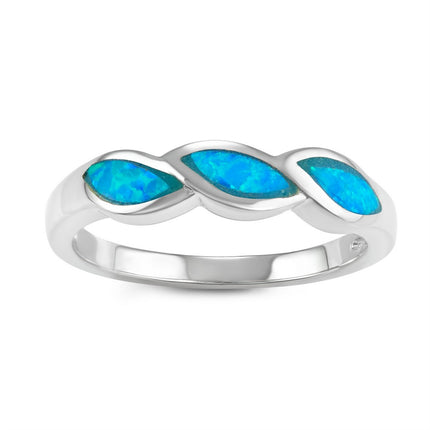 Sterling Silver Blue Inlay Opal Wavy Twist Ring ,