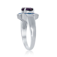 Sterling Silver Blue Opal Flower with Amethyst Ring - W-1437 ,