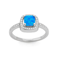 Sterling Silver Blue Opal with Micro Pave CZ Ring - W-1507 ,