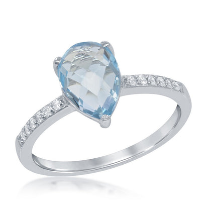 Sterling Silver Blue Topaz Teardrop Ring - W-1357 ,