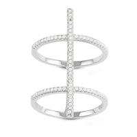 Sterling Silver Center CZ Bar XL Double Row Ring - W-1633 ,