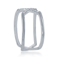Sterling Silver Center CZ X Double Band Ring - W-1371 ,