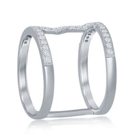 Sterling Silver Center Heartbeat Double Row CZ Ring - W-1286 ,