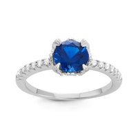 Sterling Silver Center Round Dark Blue CZ Ring - W-1523 ,
