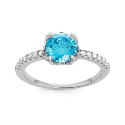 Sterling Silver Center Round Light Blue CZ Ring - W-1524 ,