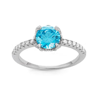 Sterling Silver Center Round Light Blue CZ Ring - W-1524 ,