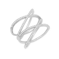 Sterling Silver Cubic Zirconia Double X Ring - W-1232 ,