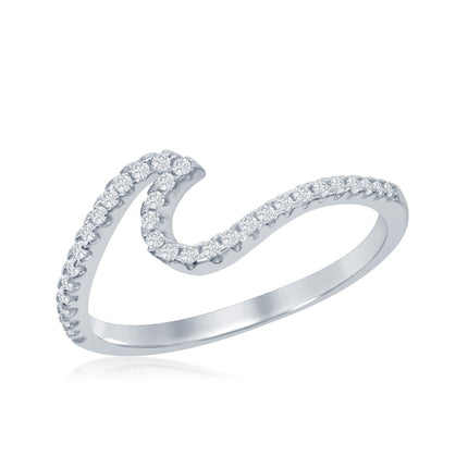 Sterling Silver Cubic Zirconia Wave Design Ring - W-1885 ,