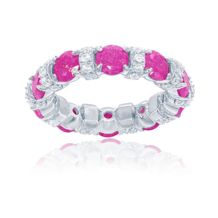 Sterling Silver CZ and Lt. Pink Ice Eternity Ring - W-1485 ,