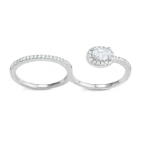 Sterling Silver CZ Band and Open Double Finger Ring - W-1607 ,