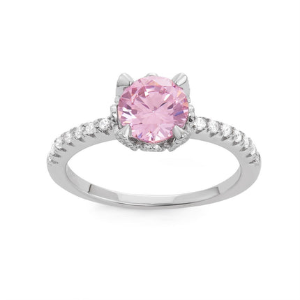 Sterling Silver CZ Band with Center Round Pink CZ Ring - W-1525 ,