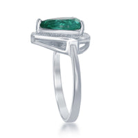 Sterling Silver CZ Border Teardrop Emerald Ring - W-1757 ,