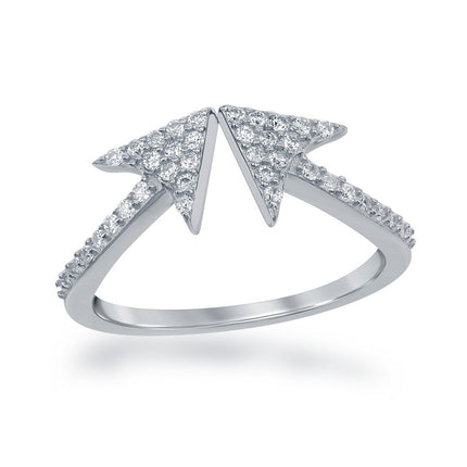 Sterling Silver CZ Double Arrow Ring - W-1373 ,