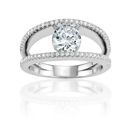 Sterling Silver CZ Double Row with Center CZ Ring - W-1558 ,