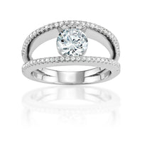 Sterling Silver CZ Double Row with Center CZ Ring - W-1558 ,